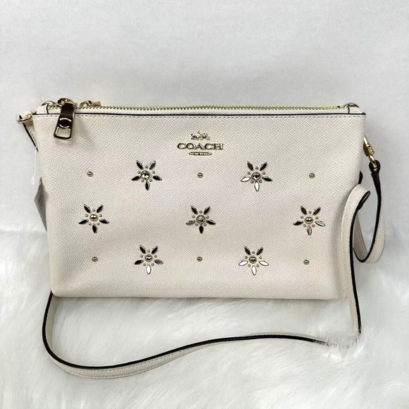 Coach Lyla Crossbody With Allover Studs In Chalk Crossgrain Leather F72836 NWT - Picture 1 of 13